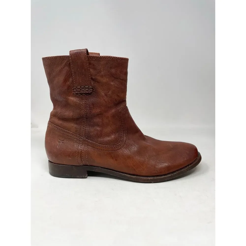 Frye Anna Shortie Ankle Western Rustic Short Fall Boots Cognac Brown womens 8